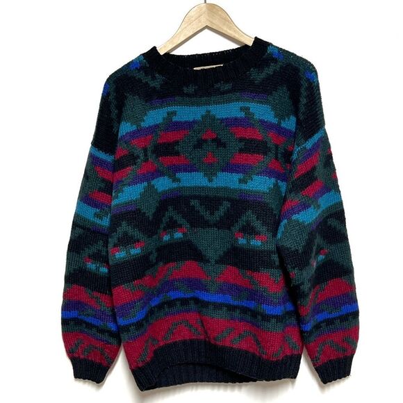 Vintage  L.L.Bean southwestern Aztec patterned 100% Wool knit sweater Men’s XL - Picture 1 of 4